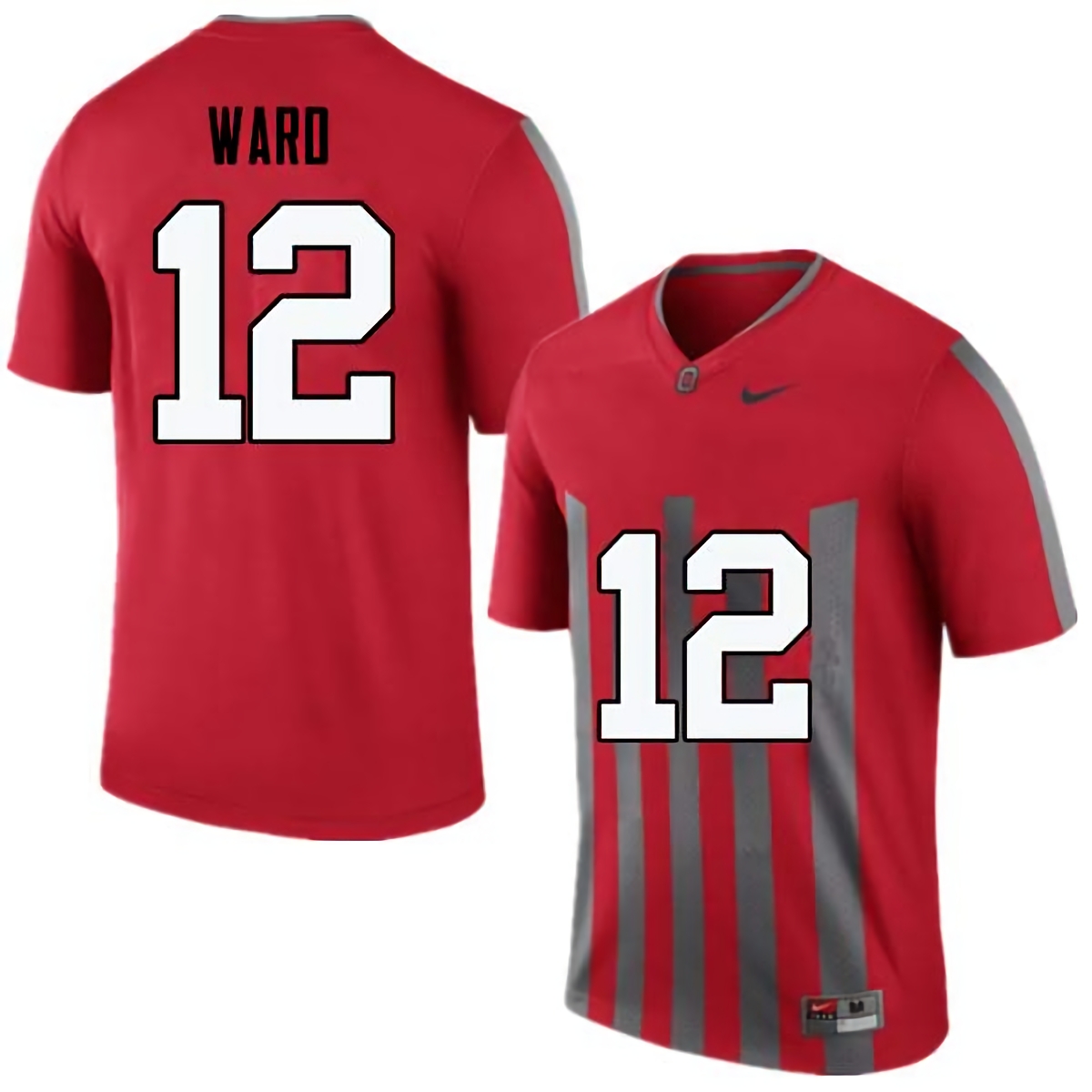Denzel Ward Ohio State Buckeyes Men's NCAA #12 Nike Throwback Red College Stitched Football Jersey DMS4456OT